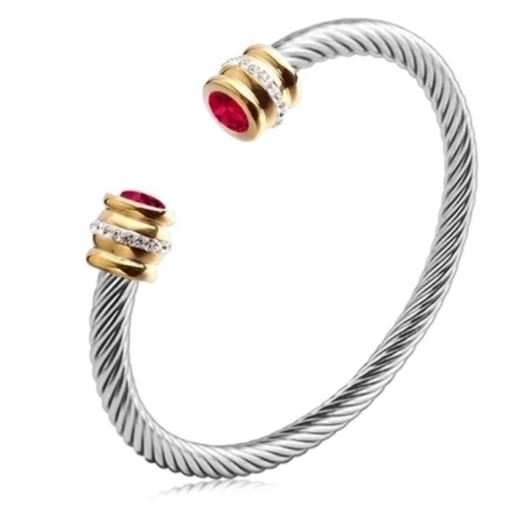 #297 Minimalist Solid Color Stainless Steel Inlay Zircon Cuff Bracelets (January